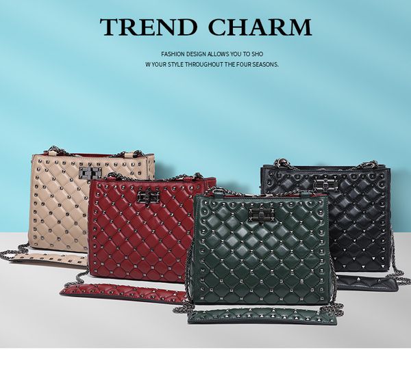 

european retro fashion big women tote bag new quality leather women designer handbag rivet chain large shoulder bags
