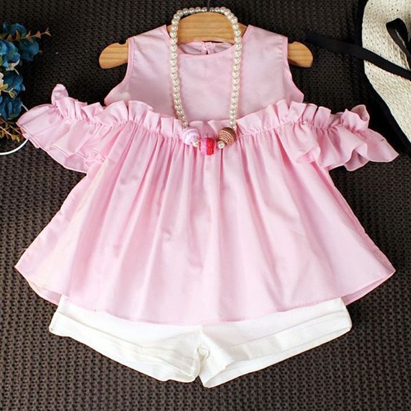 

new children's girls summer soild sleeveless baby vest +shorts sets for girls kids clothes outfit suitsa, White
