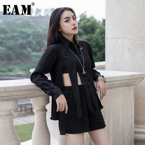 

eam] women black vent split personality blouse new lapel long sleeve loose fit shirt fashion tide spring autumn 2020 1r598, White