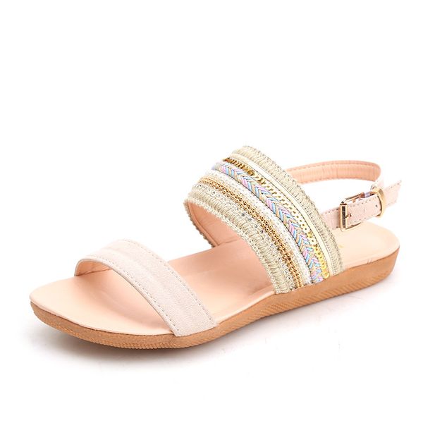 

gladiator style women sandals 2019 summer flat shoes woman string bead bling sandal female fashion flats shoes big size 36-41, Black