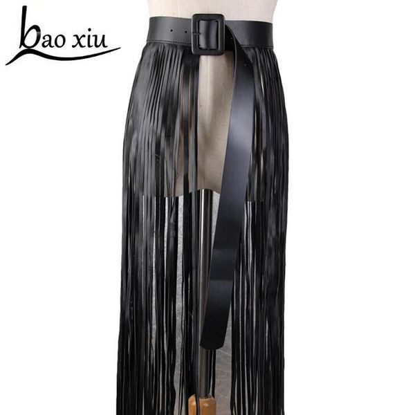 

2019 long tassel boho fringe wide belt ladies personality leather black belt women all matching waist ladies belts accessories, Black;brown