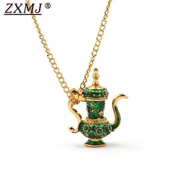 

день zxmj зеленый чайник ожерелье ручной росписи vintage длинных цепи эмаль ожерелье свитер украшение женской валентина подарок, Silver