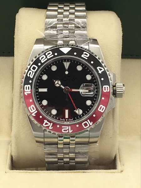 

new style automatic jewel movement gmt ceramic bezel dial men watch 316 staiinless band ing, Slivery;brown