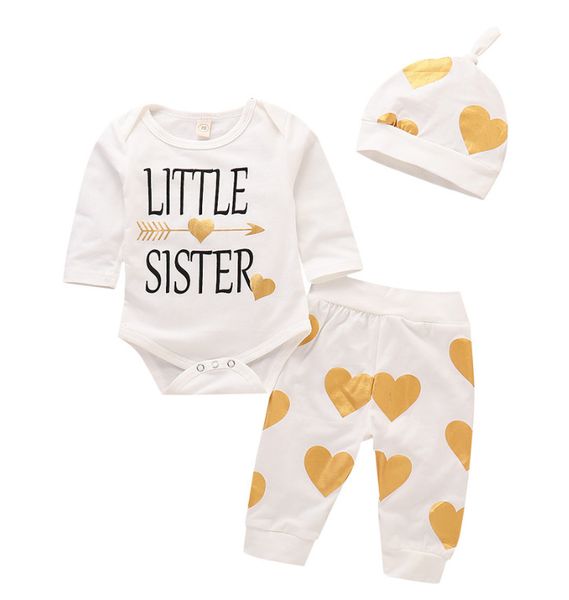 

baby winter clothes newborn infant baby boy girl romper +pants+hat love letter outfits set baby christmas clothes pure cotton, White