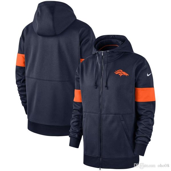 

new mens denver broncos authentic sweatshirt vintage sideline performance full-zip hoodie, Blue;black