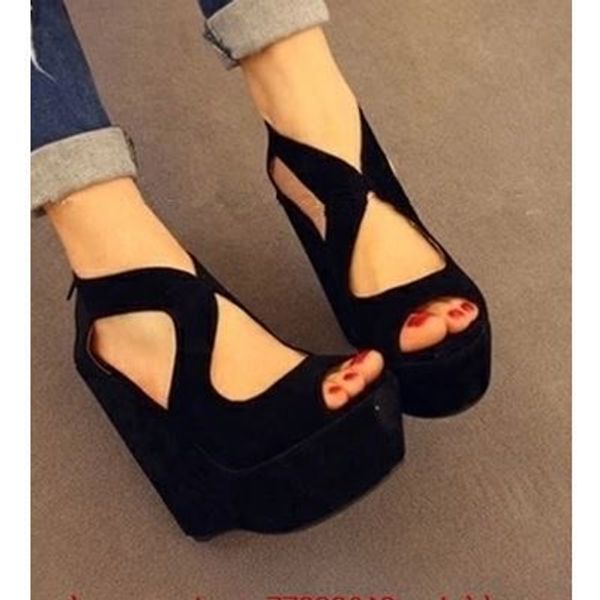 

women summer wedge high heels platform shoes sandal, Black