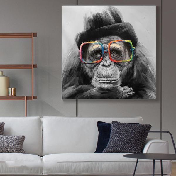 

monkey with glasses nordic art canvas posters and prints black and white animals canvas paintings on the wall art monkey picture