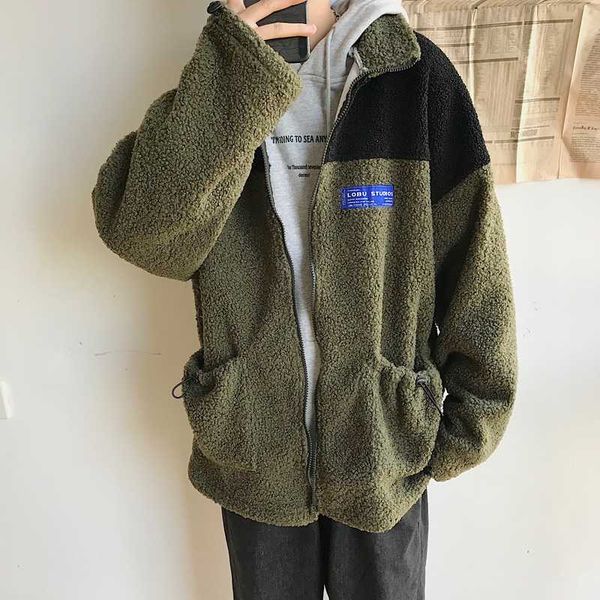 

2019 winter men's thickening lamb parkas black/green snow jackets keep warm cotton-padded clothes casual zipper loose male coat