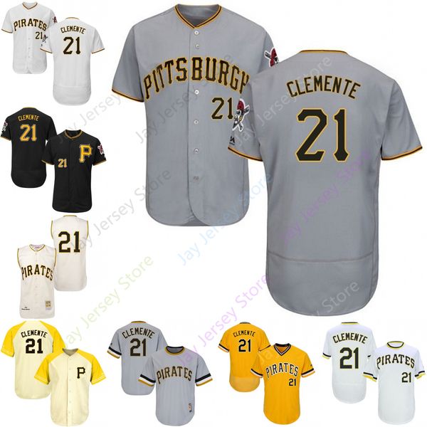 

Custom Pittsburgh 21 Roberto Clemente Jerse Pirates Jerseys Cool Base Flexbase White Black Red Grey Home Away Men Women Youth All Stitched