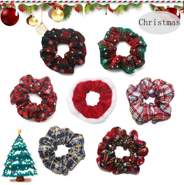 

christmas scrunchies for women girls elastic hair rubber bands hair ring velvet ponytail holder fashion christmas ornaments 7 designs dw4813, Slivery;white