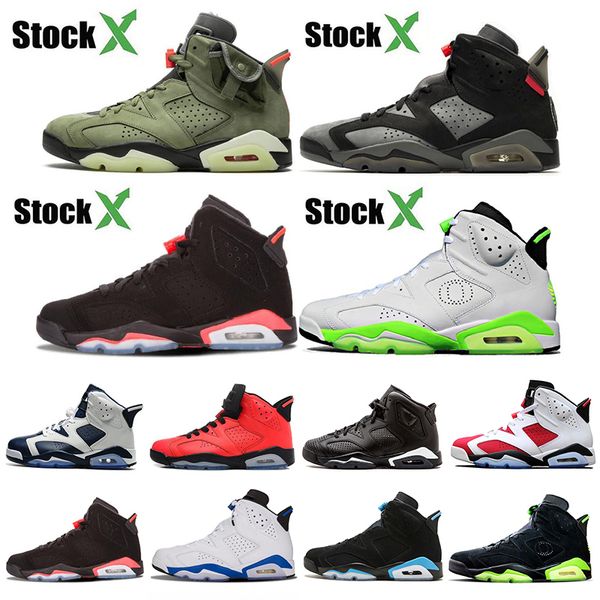 

with stock x 6 6s men basketball shoes infrared bred travis scotts unc psg flint carmine sport blue mens trainers sports sneakers us 7-13