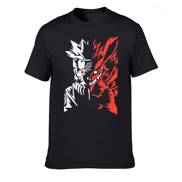 

men's t-shirts summer streetwear men cotton o-neck short sleeve cartoon naruto printed t shirt tees plus size, White;black