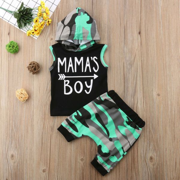 

clothing sets baby boys sleeveless hoodie hooded camouflage pant trousers 6m-4y infant toddler kids casual cotton outfits, White