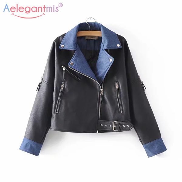

aelegantmis 2019 new pu leather jacket women fashion loose faux leather biker jacket black soft ladies zipper basic coat