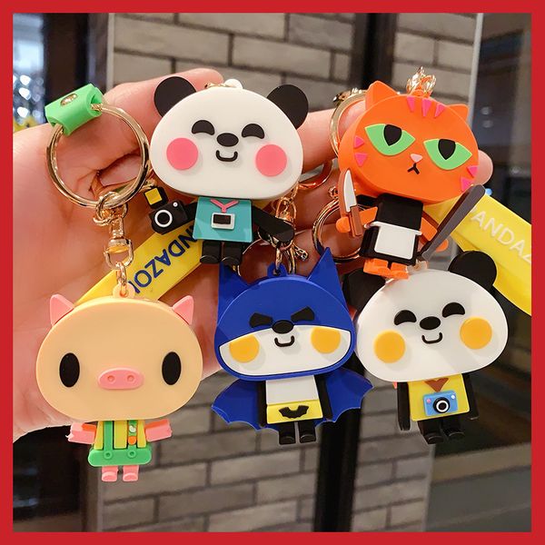 

cartoon animal bat keychains cute pig panda cat car key chain children bag pendant keyring gifts student lovers gift, Silver
