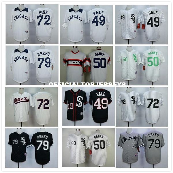 

men 79 abreu 49 sale 50 danks 72 fisk 79 abreu baseball jersey new color white black gray, Black;blue