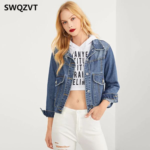 

2019 new loose long sleeve women jacket coat casual turn-down collar vintage women denim jacket outwear female coats, Black;brown