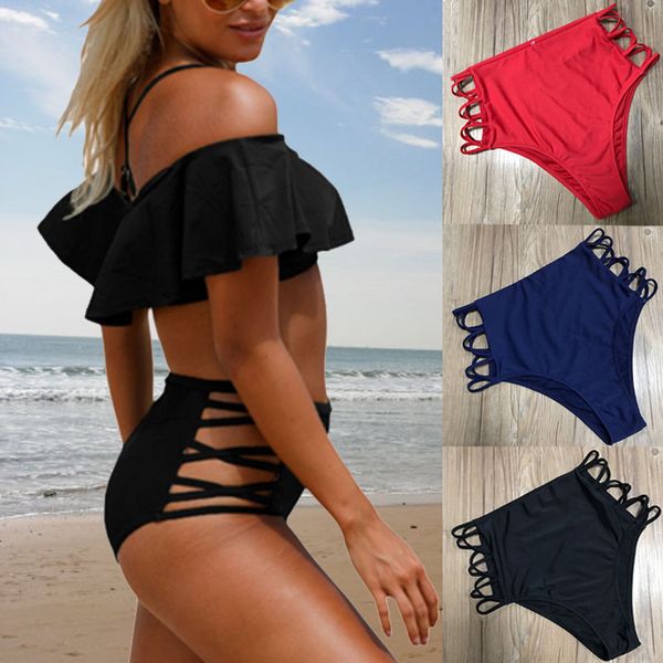 

2019 new arrival direct selling women's black high waist bikini bottom trousers swimming brief tanga plus size drop shipping