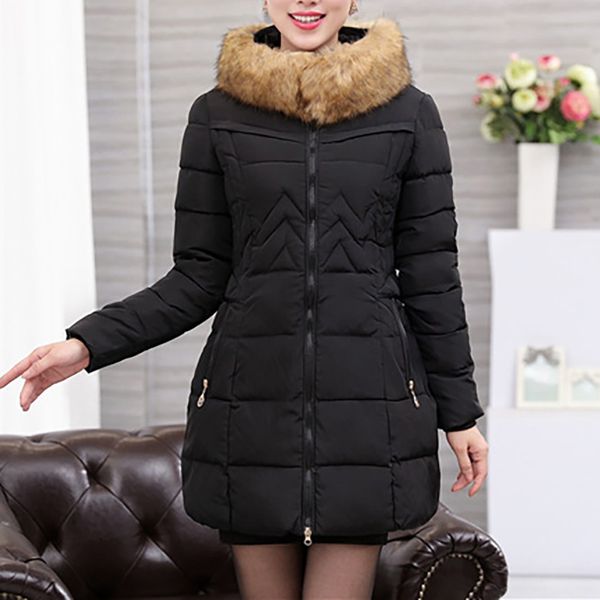 

2019 new faux fur parkas women down jacket plus size womens parkas thicken outerwear hooded winter coat female jacket#4, Black