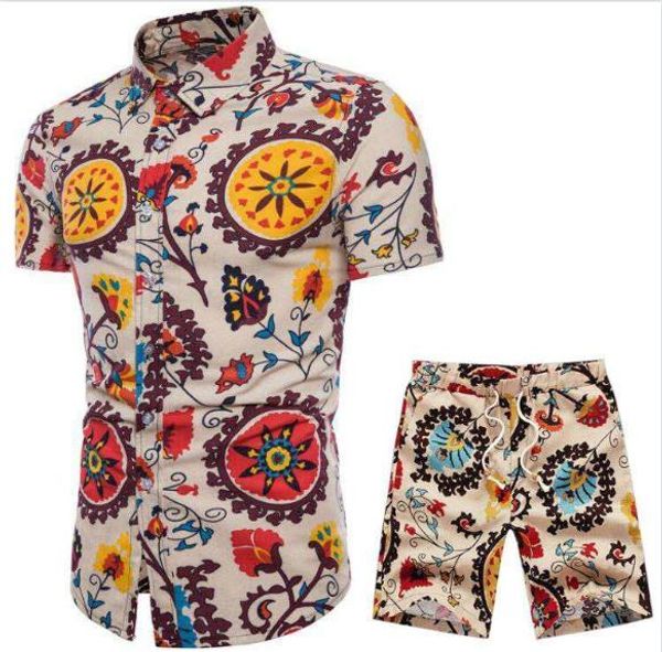 

men designer print tracksuits casual short sleeve shirts short pants fahsion beach seaside holiday style tracksuits, Gray