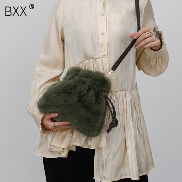 

bxx] искусственный мех crossbody ведро сумки для женщин 2019 сплошной цвет зима плеча сумка леди теплые сумки кошельки a156