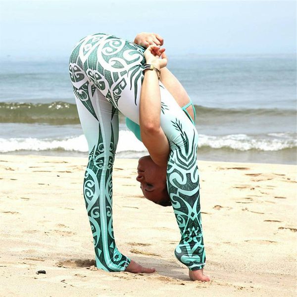 

wholesale-fitness printed totem yoga pants tights running leggings sports gym women tights yoga leggings quick dry breathable trousers, White;red