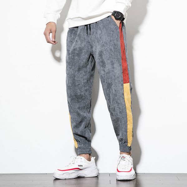 

вельвет повседневные брюки мужчины contrast полосатая осень брюки мужчины плюс размер new sweatpants японский стиль моды мужские joggers pan, Black