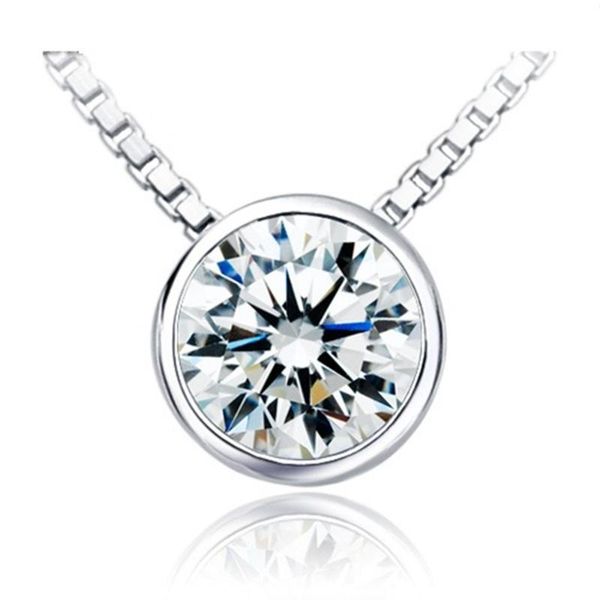 

2ct tested positive authentic pendant g-h moissanite pendant jewelry excellent round 45cm necklace jewelry gift, Silver