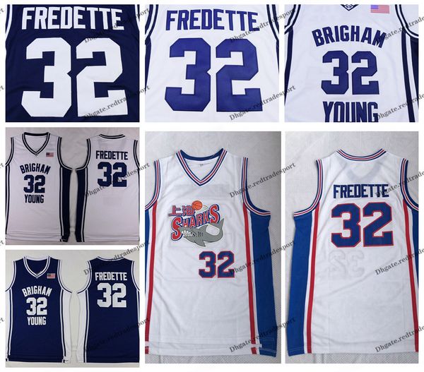 Mens Brigham Young Cougars Jimmer Fredette College Maglie da basket Vintage White Jersey # 32 Shanghai Sharks Camicie cucite