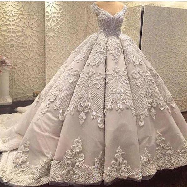 

luxury ball gown wedding dresses off the shoulder ruffles appliques beads vintage wedding dress zipper back country vestidos de novia, White