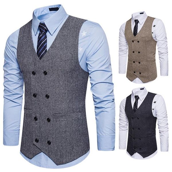 

and fine double-breasted vests british style for men suitable for men's wedding / dance / dinner men's vest a32, Black