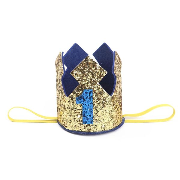 

gold glitter number 1 2 3 baby first birthday crown hat princess crown year old party baby shower decor headband kids gifts blue