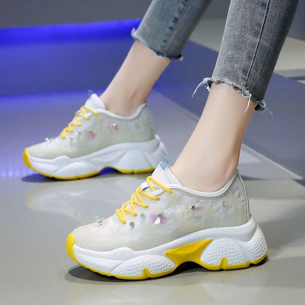 

crystal shoes 2020 fashion women's round toe casual female sneakers platform rhinestone modis small summer creepers new, Black