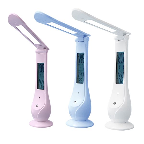 

new led desk lamp foldable dimmable touch-type table lamp with calendar temperature alarm clock table light night lights dhl shipping