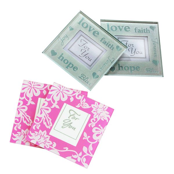 

4pcs glass creative drink picture frame coaster cup pad holder mat home table decor