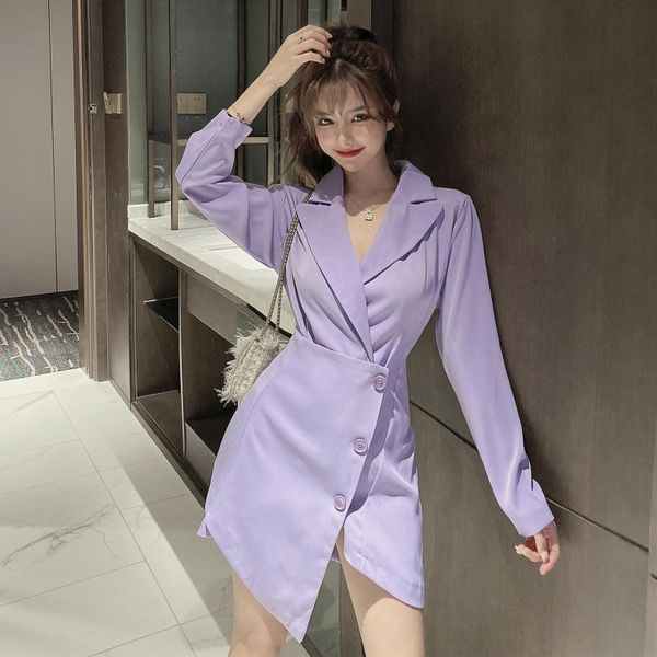 

2020 new fashion temperament suit collar design sense slim waist slimming irregular coat dress female, White;black