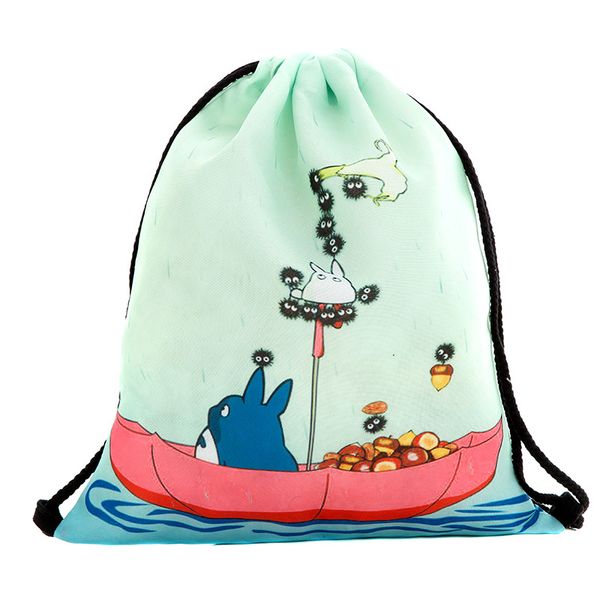 

39x30cm harajuku cute cloth drawstring bags canvas kawaii cartoon totoro storage bags backpack 3d printed womens gift bag