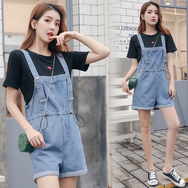 

high - waisted students are and cute denim shorts korean version of loose denim overalls overalls, Blue