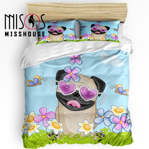 

misshous bedding sets pug dog flower funny cartoon home textile 3pcs duvet cover set comforter cover pillowcases