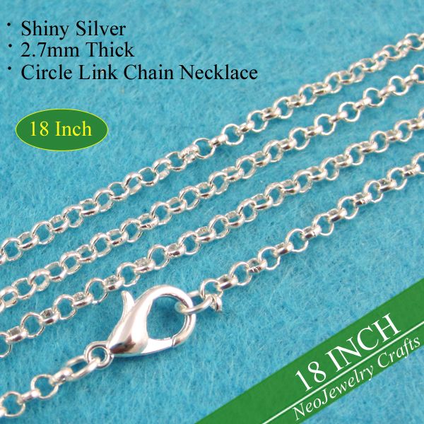 

500 pcs - shiny silver 18 inch chain necklace, 45cm circle link rolo chain necklace, 18'' silver necklace chains