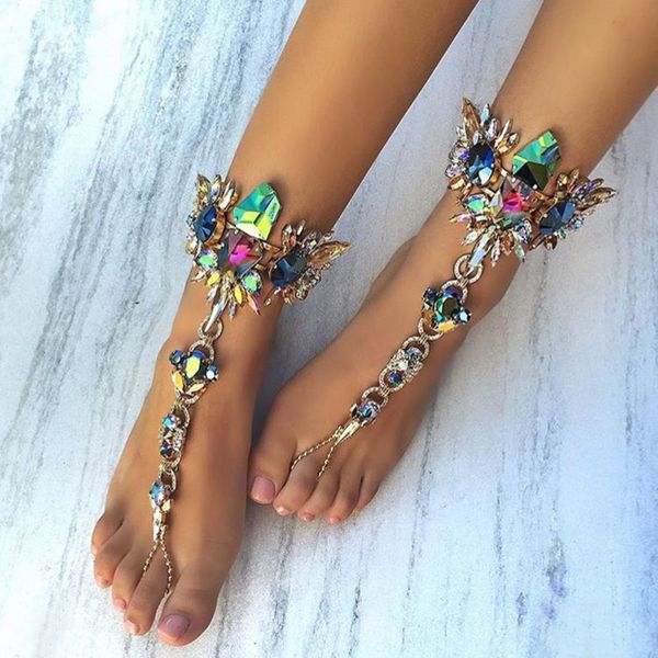 

vedawas fashion jewelry multicolor crystal rhinestone boho anklet metal maxi bracelet foot chain beads luxury anklets xg2037, Red;blue