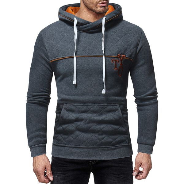 

mens' sweatshirt hoodies autumn winter long sleeve plaid pocket hoodie hooded pullover sweatshirt outwear gym clothing male, Black