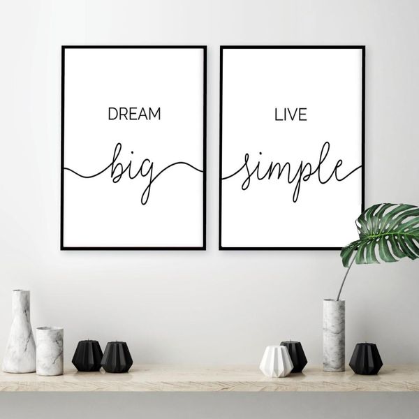 

paintings surelife dream big live simple life quote black and white wall art prints canvas poster pictures bedroom home decor