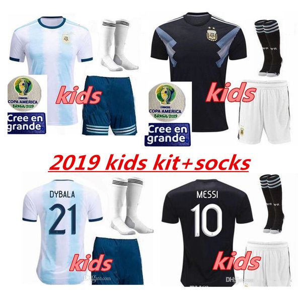 

copa america 2019 kids kit argentina soccer jersey 2020 child kits 19 20 messi dybala maradona aguero di maria higuain football shirt, Black;yellow