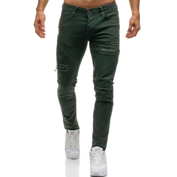 

2019 fashion streetwear men's high-grade pure cotton jeans vintage skinny destroyed ripped tight jeans broken punk pants, Blue