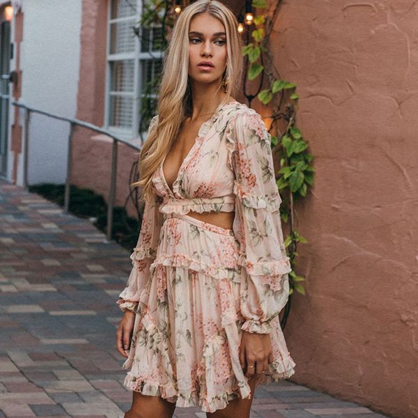 

новый летний пляж мини-платье женщина печать фонарь рукав глубокий v шеи крест спагетти сексуальный впп vestidos короткое платье, White;black