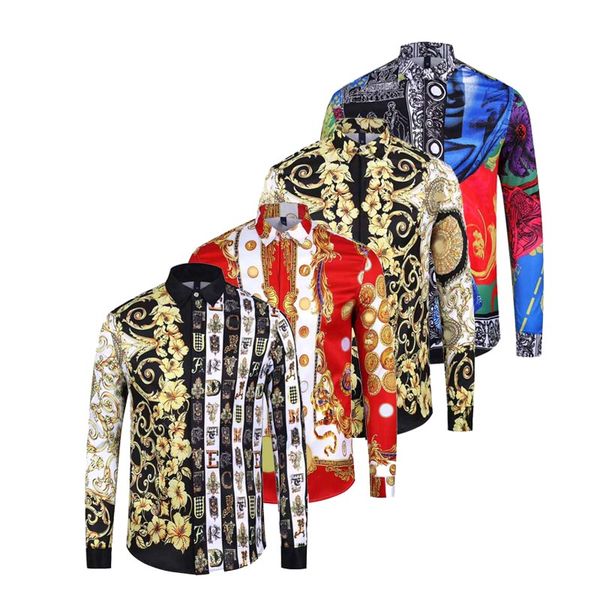 

2019 brand new men casual shirts long sleeved slim fit shirts social business dress shirt mens medusa pattern, White;black