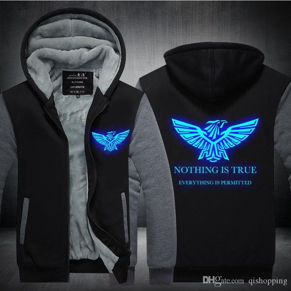 

assassin's creed hoodie luminous thicken fleece sweatshirt cotton coat cashmere hoodie zipper jacket super warm sweatshirt us eu size, Blue;black