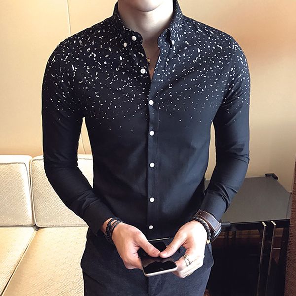 

2017 spring fashion british style dress shirts fashion flowers long-sleeve shirts mens slim fit casual trendy mens clothes slim, White;black
