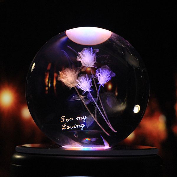 Acheter Personnalisé K9 Cristal Boule 3d Laser Gravé Miniature Rose Modèle En Verre Sphère Décor à La Maison Cadeau Ornement Cadeau De Noël De 508